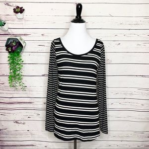 POOF Black & White Contrasting Stripes Long Sleeve Casual Shirt Top Size Medium